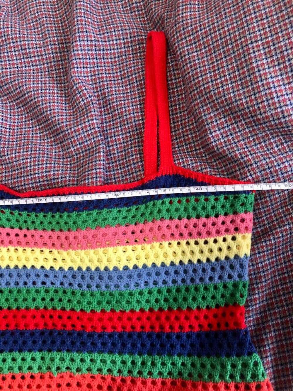 Boho Crochet Mini Dress Cover-Up Beach Size L Stripes Shein Colorful Summer - Picture 9 of 15